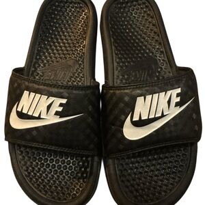 Nike Black Slides with White Swoosh
